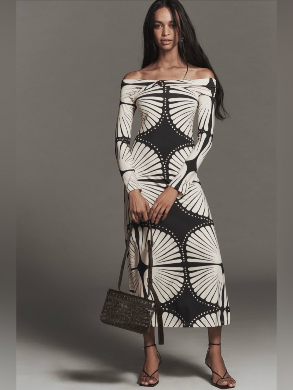 MON RENN Atkin Long-Sleeve Off-Shoulder Midi